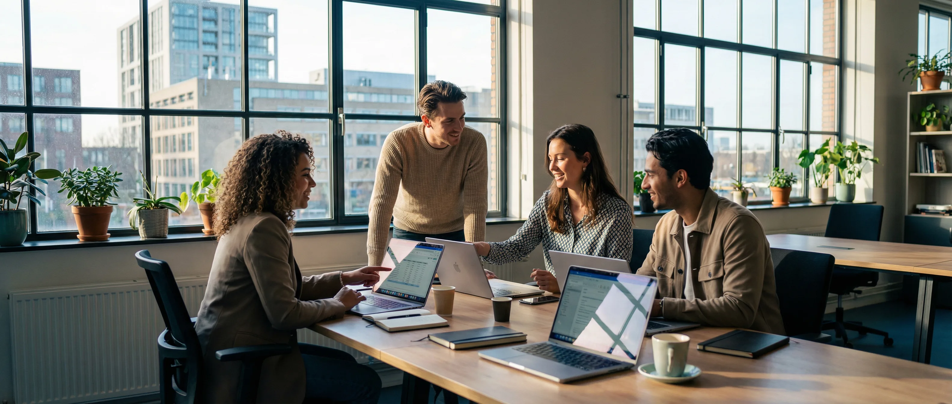 Divers team AI professionals samenwerken in Rotterdam co-working space